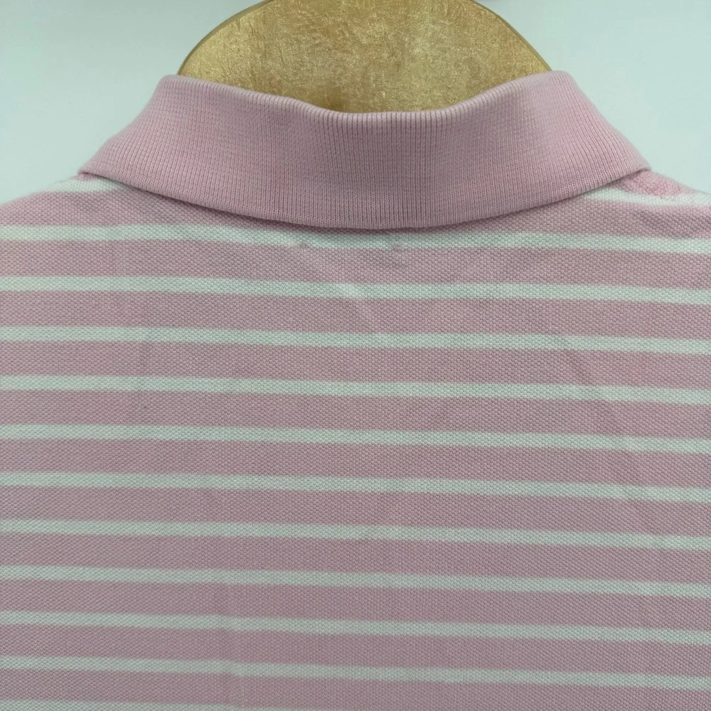 Polo Ralph Lauren Polo Shirt Mens XL Pink White Striped‎ Custom Fit Short Sleeve